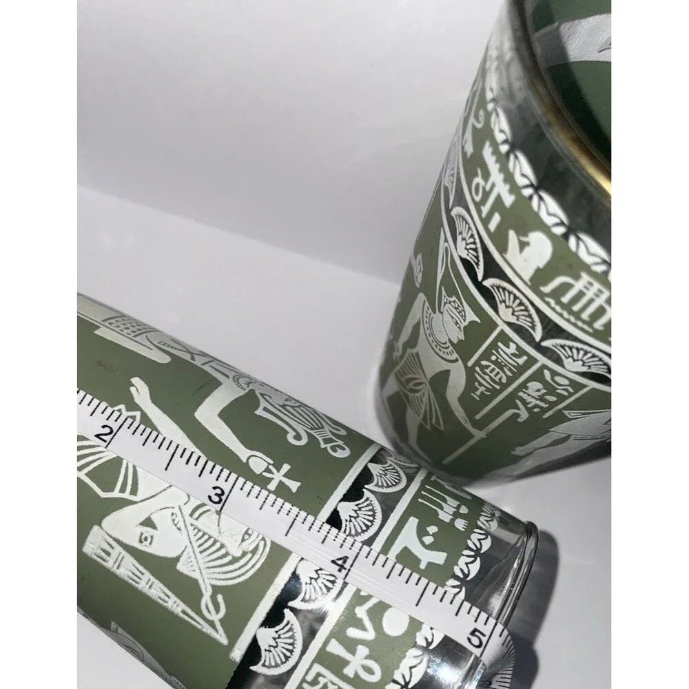 Vintage 1960s Hazel-Atlas Egyptian Pharaoh Green Glass Tumblers Set of 2 MCM